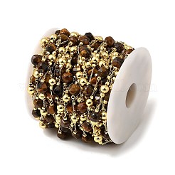 Круглые граненые цепочки из бисера тигрового глаза ручной работы&nbsp;CHC-F021-01G-06