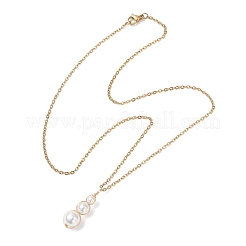 Женское ожерелье с подвеской в виде круглой белой ракушки с жемчужными бусинами из нержавеющей стали 304&nbsp;NJEW-JN05795