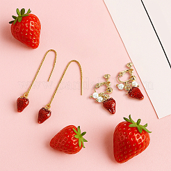 4 пара 2 стилей клипс из сплава в форме клубники и цепочка с кисточками для ушей&nbsp;EJEW-HY0001-10