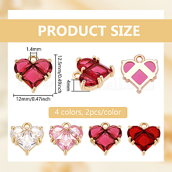8 шт. 4-х цветные латунные подвески в форме сердца с кубическим цирконием&nbsp;ZIRC-BC0001-30