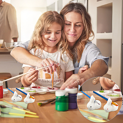 6 шт. 2-х цветные керамические держатели для кистей и ручек в виде кролика AJEW-BC0007-04