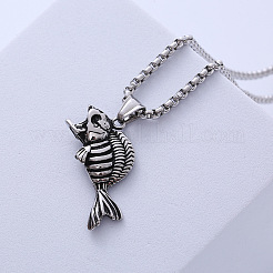 Винтажные панк-ожерелья с подвеской в виде скелета рыбы из нержавеющей стали 304 для уличной хип-хоп одежды PZ9152