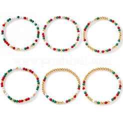 6 комплект круглых эластичных браслетов из стекла и латуни на рождественскую тематику&nbsp;HE1918-1