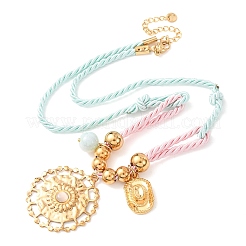 Ожерелья из полиэстерового шнура с подвеской в виде цветка в виде ковбойской шляпы из нержавеющей стали 304 NJEW-C105-02G