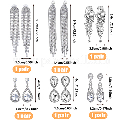 6 пара 6-х стилевых серег-клипс из сплава со стразами в форме капли EJEW-FI0002-91