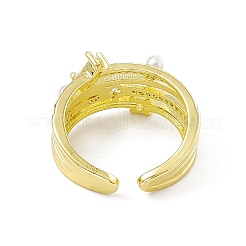 Открытое кольцо-манжета из прозрачного кубического циркония в форме прямоугольника и ромба с пластиковыми жемчужными бусинами&nbsp;RJEW-I091-15G