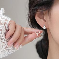 Рождественские серьги-гвоздики из латуни с оленями и елкой FS-WG921AB-01