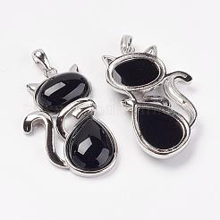Кулоны с котенком из черного агата G-G713-B05