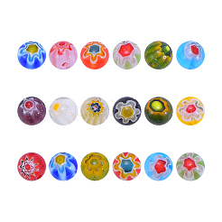 Круглые бусины из стекла миллефиори из одинарных цветов LAMP-CJ0001-15
