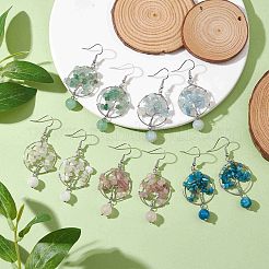 Болтающийся серьги природный драгоценный камень&nbsp;EJEW-JE05747