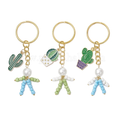 3 шт. 3 стиля брелок в виде кактуса из сплава эмали и стекла с имитацией жемчуга KEYC-JKC01300-1