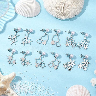 6 пара сережек-гвоздиков из нержавеющей стали 201 в 6 стилях EJEW-JE06342-1