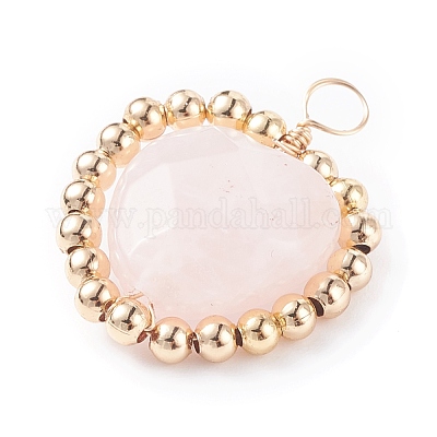 Сплав граненые бусины из натурального розового кварца подвески PALLOY-JF01299-1