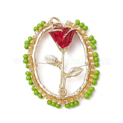 Овальные стеклянные бусины с подвесками в виде роз PALLOY-MZ00579-03-1