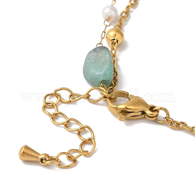 Летние многониточные браслеты Beach Nuggets из натурального амазонита и искусственного жемчуга BJEW-P326-06A-G-1