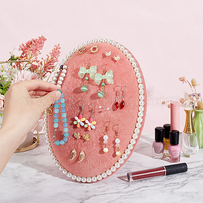 Настольные овальные бархатные подставки для сережек AJEW-WH0413-25-1