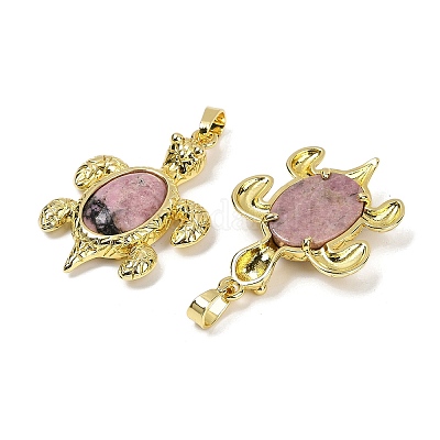 Подвески из натурального родонита и латуни KK-F887-01G-07-1