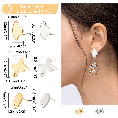 60 шт. 6 шт. фурнитура для сережек-гвоздиков из нержавеющей стали 304 STAS-DC0010-19-1