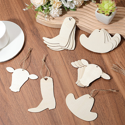 30 шт. 3 стиля ковбойская тематика необработанные деревянные подвески WOOD-SP0001-47-1