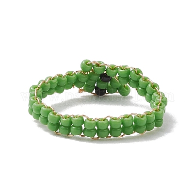 Кольца из стеклянных бусин RJEW-JR00875-01-1