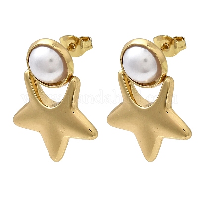 Серьги-гвоздики с жемчугом из АБС-пластика 201 из нержавеющей стали EJEW-Z151-13G-05-1