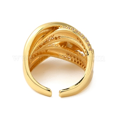 Открытые манжеты из латуни с микропаве и прозрачным цирконием для женщин RJEW-A048-21G-1