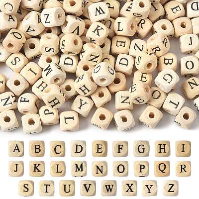 208 шт. 26 вида бусин из натурального дерева с принтом WOOD-FS0001-51-1