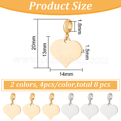 4 набор двухцветных европейских подвесок-шармов из нержавеющей стали 304 с возможностью гравировки FIND-BC0004-31-1