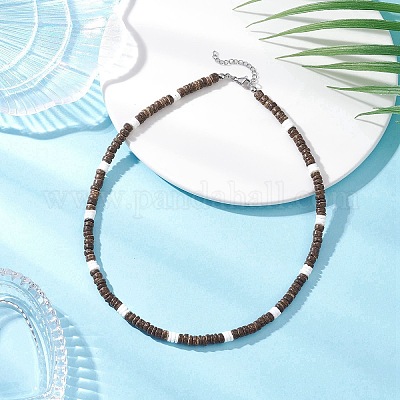 Женские ожерелья из натуральных белых ракушек и кокоса хейши NJEW-JN05473-02-1