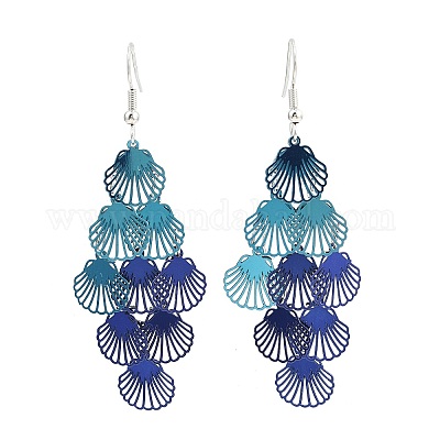 Серьги-подвески в форме ракушки из нержавеющей стали 430 EJEW-A137-03P-01-1