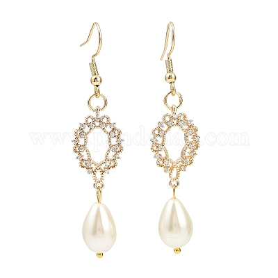 Серьги с подвесками из латуни с прозрачным фианитом и прозрачным фианитом EJEW-JE06460-1