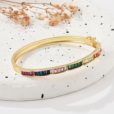 Латунные браслеты с микропаве из кубического циркония для женщин BJEW-K274-08G-1