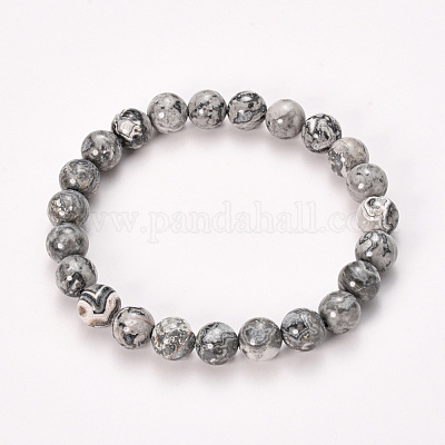 Браслеты из натуральной волны из яшмы из бисера BJEW-Q692-22-8mm-1