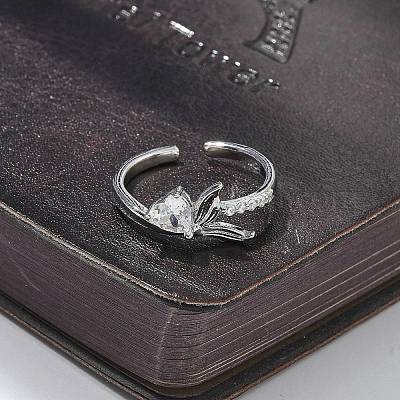 Манжеты-кольца из прозрачного кубического циркония в форме рыбьего хвоста с сердцем RJEW-G337-04P-1