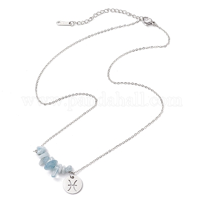 Ожерелья с подвесками в виде созвездий и натурального аквамарина NJEW-JN05084-12-1
