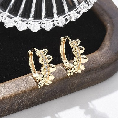 Серьги-кольца из латуни с прозрачным фианитом EJEW-Q014-24G-1