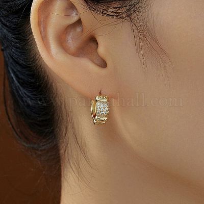 Элегантные прямоугольные серьги-кольца из латуни с прозрачным кубическим цирконием XT4885-2-1