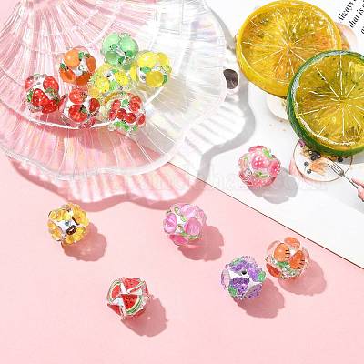 13 шт. 13-х цветные круглые бусины из смолы с фруктовым узором RESI-FS0002-27-1