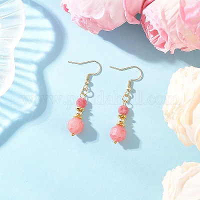 Натуральный родохрозит болтаться серьги EJEW-JE06631-02-1