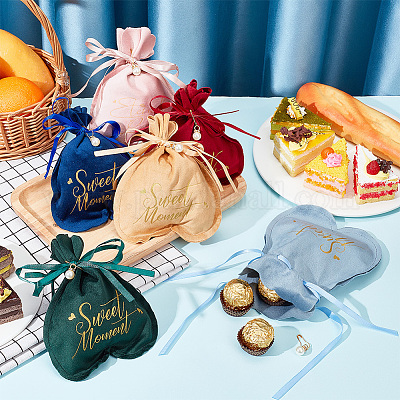 6 набор подарочных мешочков для украшений из бархата двух цветов на завязках ABAG-BC0001-46-1