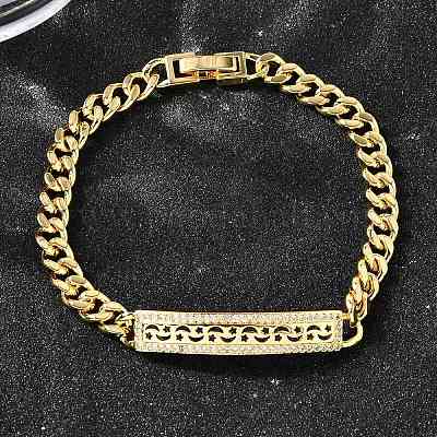 Браслеты из латунных прямоугольных звеньев с микропаве из прозрачного кубического циркония BJEW-F498-01B-G-1