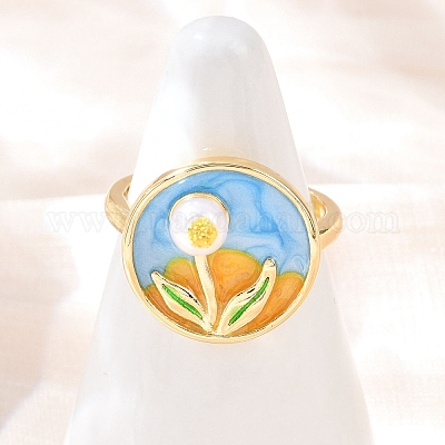 Латунные манжеты с небесно-голубой эмалью RJEW-C139-17C-G-1