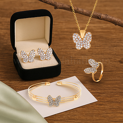 Комплект украшений из стразов в форме сердца-бабочки SJEW-HY0001-14-1