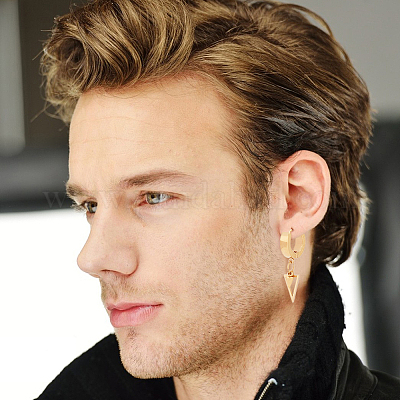 16 шт. двухцветные серьги-кольца из нержавеющей стали 304 с полыми треугольными подвесками и штифтами из нержавеющей стали 316 EJEW-AN0003-66-1