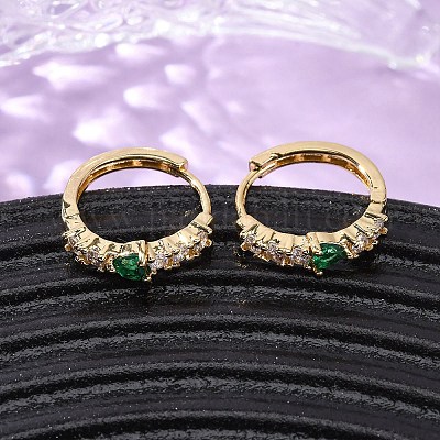 Серьги-кольца в форме слезы с микропаве из кубического циркония из латуни EJEW-S280-05G-1