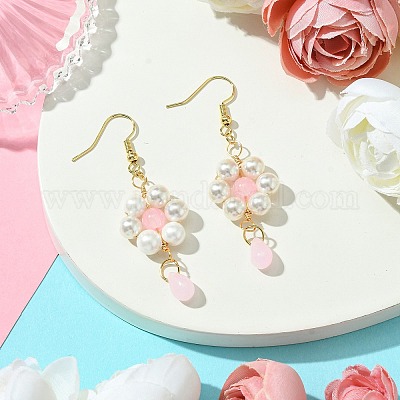 Серьга с жемчугом и стеклянной подвеской EJEW-JE05931-01-1