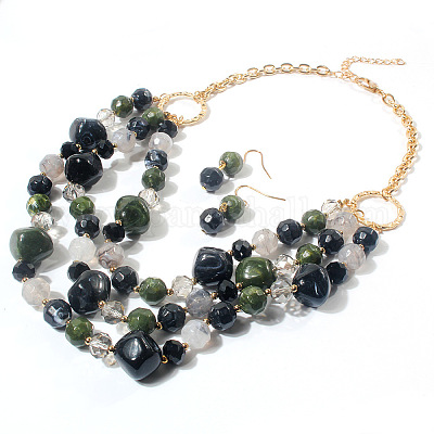 Комплекты из многослойных ожерелий и висячих серег из сплава и смолы FS-WGF1004-03-1