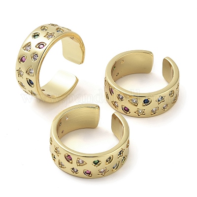 Открытое кольцо-манжета из латуни с микропаве из кубического циркония RJEW-K267-02G-1