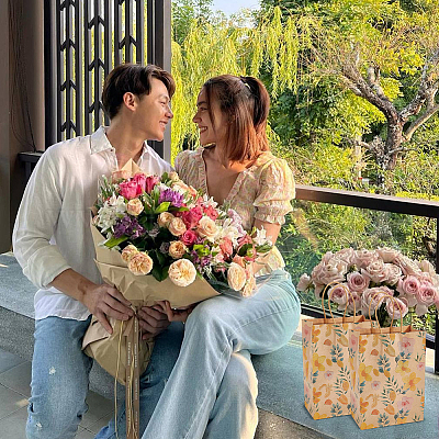 16 шт. 4-х видов бумажных пакетов с цветочным принтом и ручками ABAG-BBC0001-30-1