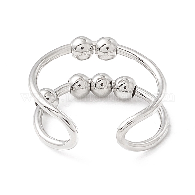 Открытая манжета с вращающимся кольцом из латуни с двойной линией RJEW-H102-05P-1